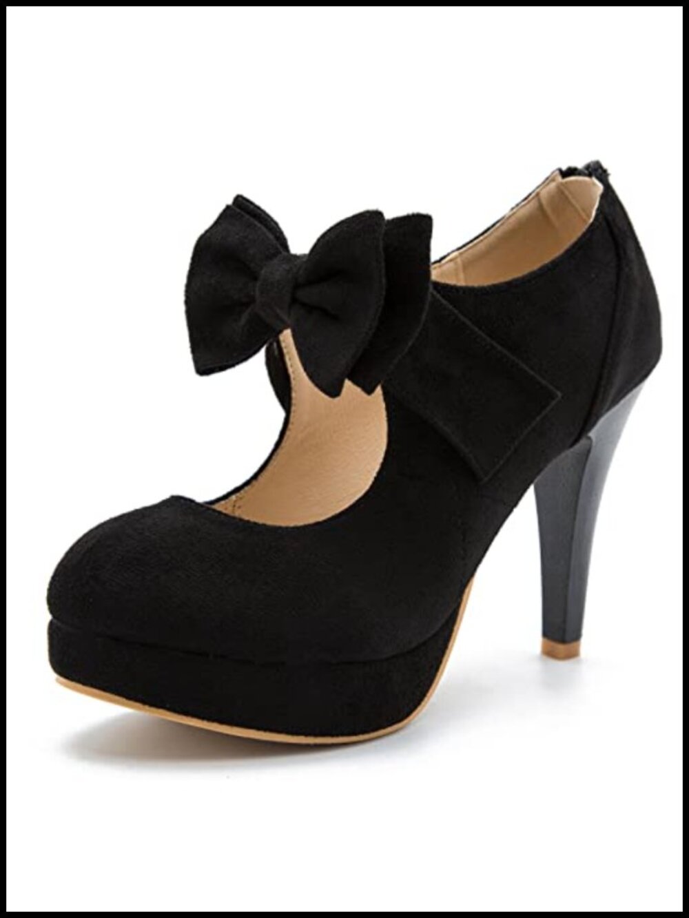 Women's Platform Mary Jane Pumps Heels Bow Round Toe Stiletto Zipper